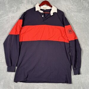 Vintage Banana Republic Rugby Polo Shirt Mens M Blue Stripe Safari 80s Relaxed